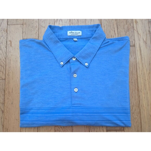 Peter Millar Polo Shirt Mens 2XL XXL Blue Stripe Summer Comfort Golf Performance - Picture 6 of 6
